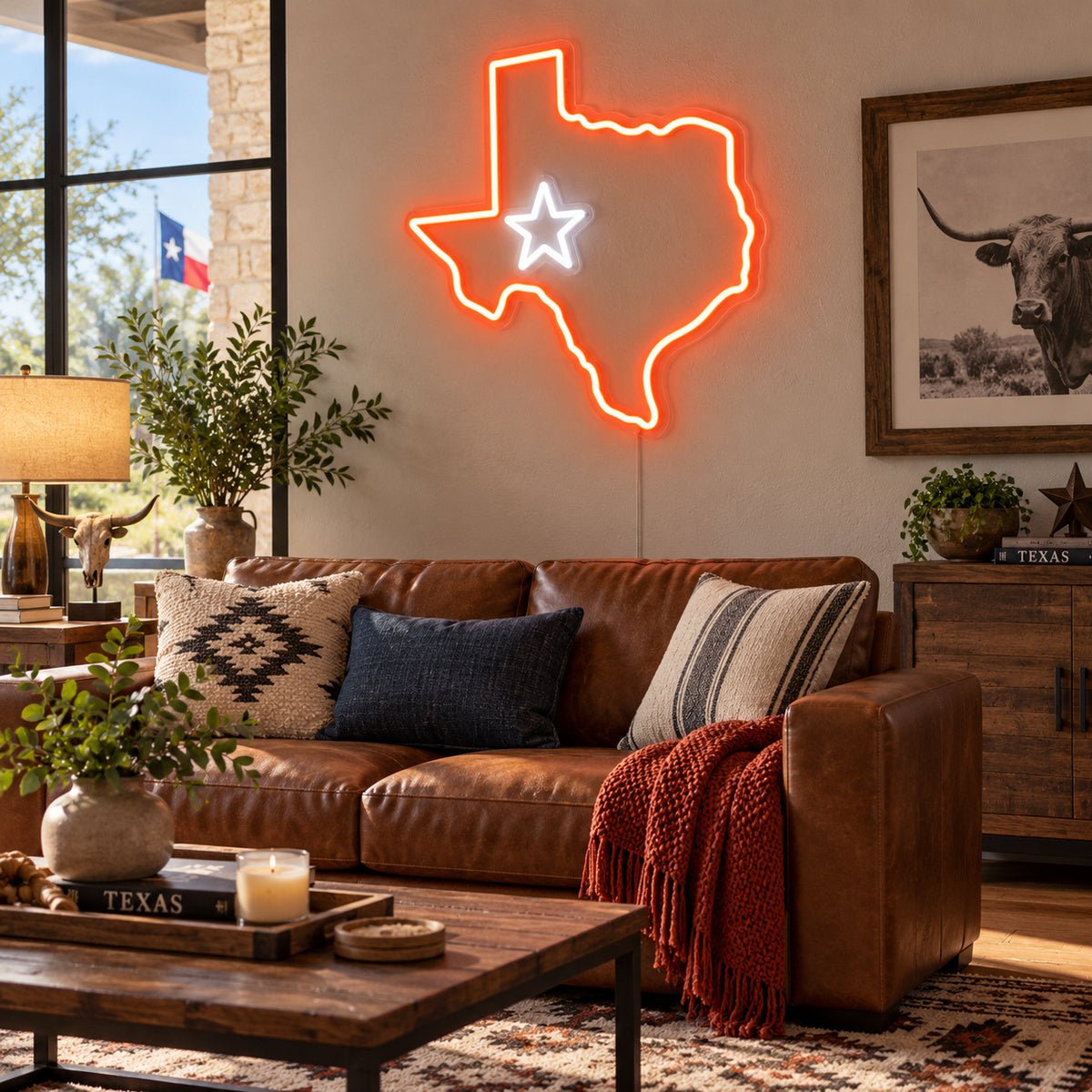 Texas Map Lone Star Vintage LED Neon Sign Garage Neon Sign - Shineneon