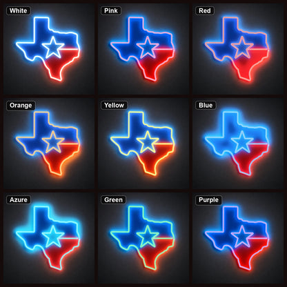 Texas Map Star LED Neon Sign color grid
