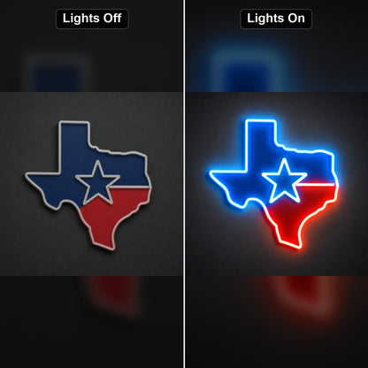 Texas Map Star LED Neon Sign day and night comparison