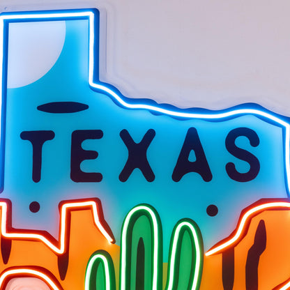 Texas Map Uv Printed Led Neon Sign With Cactus And Pop Art For Home Bar Decor | Shineneon