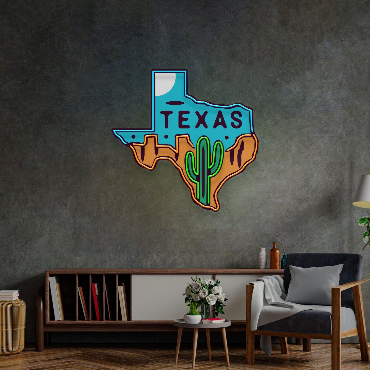 Texas Map Uv Printed Led Neon Sign With Cactus And Pop Art For Home Bar Decor | Shineneon