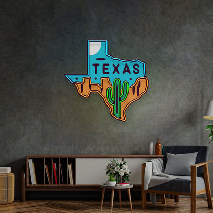 Texas Map Uv Printed Led Neon Sign With Cactus And Pop Art For Home Bar Decor | Shineneon