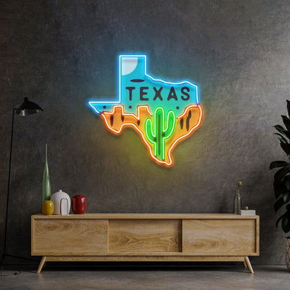 Texas Map Uv Printed Led Neon Sign With Cactus And Pop Art For Home Bar Decor | Shineneon