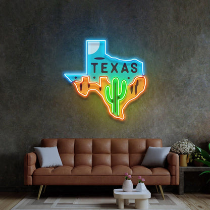 Texas Map Uv Printed Led Neon Sign With Cactus And Pop Art For Home Bar Decor | Shineneon