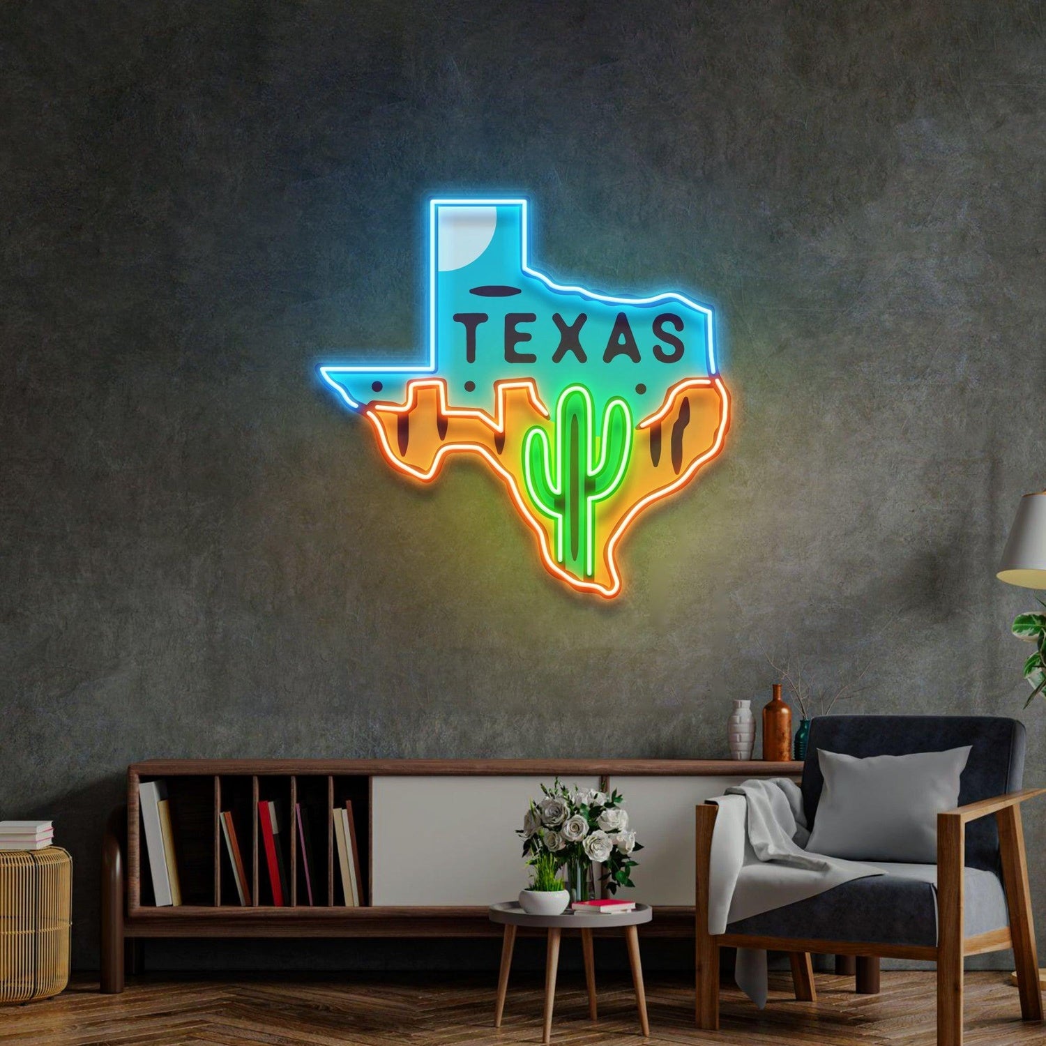 Texas Map Uv Printed Led Neon Sign With Cactus And Pop Art For Home Bar Decor | Shineneon