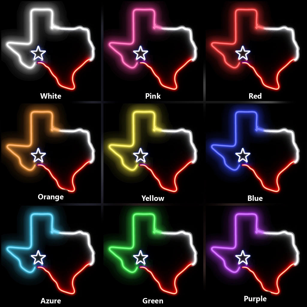 Texas Outline Flag Bands Vintage LED Neon Sign color grid