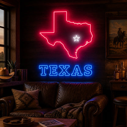 Texas State Map Star Vintage LED Neon Sign high-converting product image