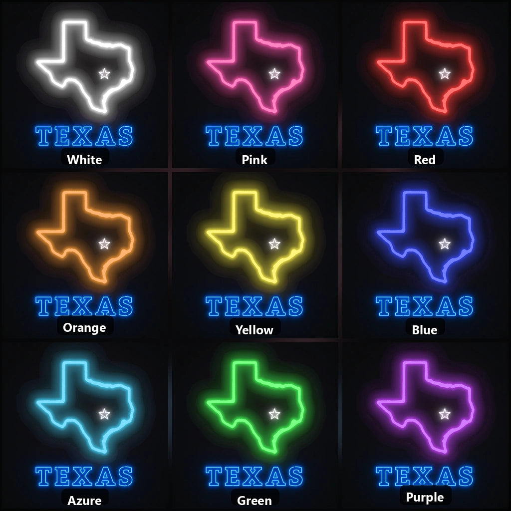 Texas State Map Star Vintage LED Neon Sign color grid