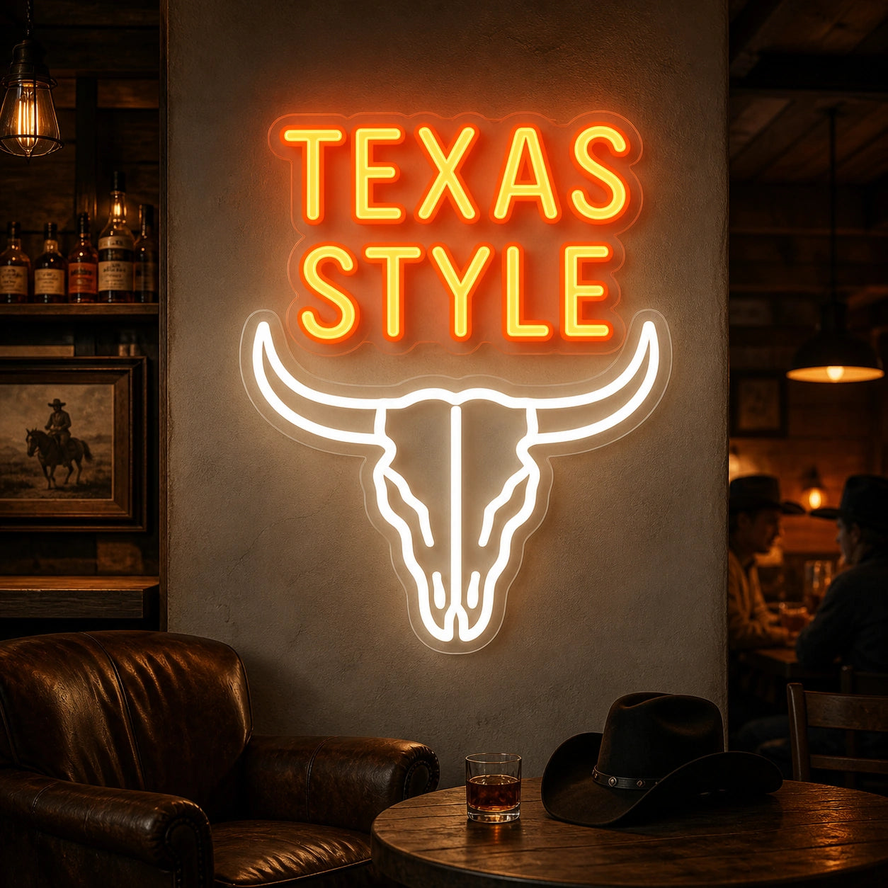 Texas Style Bull Skull Vintage LED Neon Sign high-converting product image