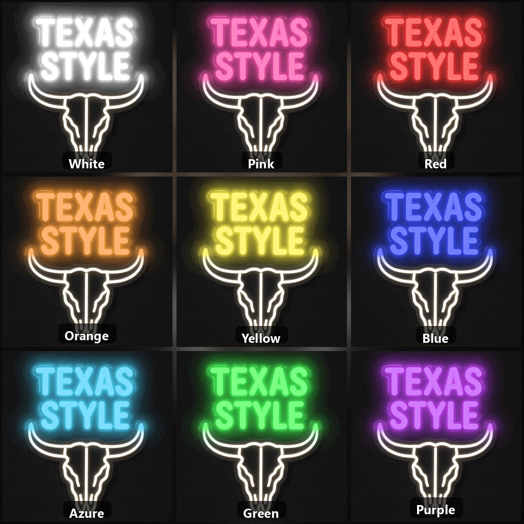 Texas Style Bull Skull Vintage LED Neon Sign color grid
