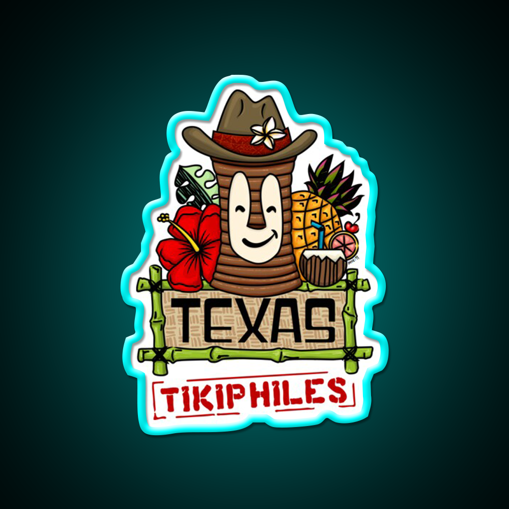 Texas Tikiphiles Logo Cocktail Bar Decor Led Neon Sign Rgb Color - Size and dimension reference