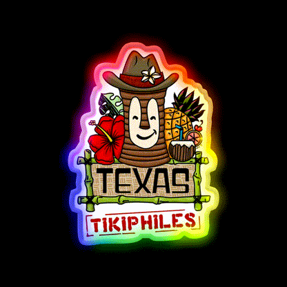 Texas Tikiphiles Logo Cocktail Bar Decor Led Neon Sign Rgb Color - LED neon sign close-up detail