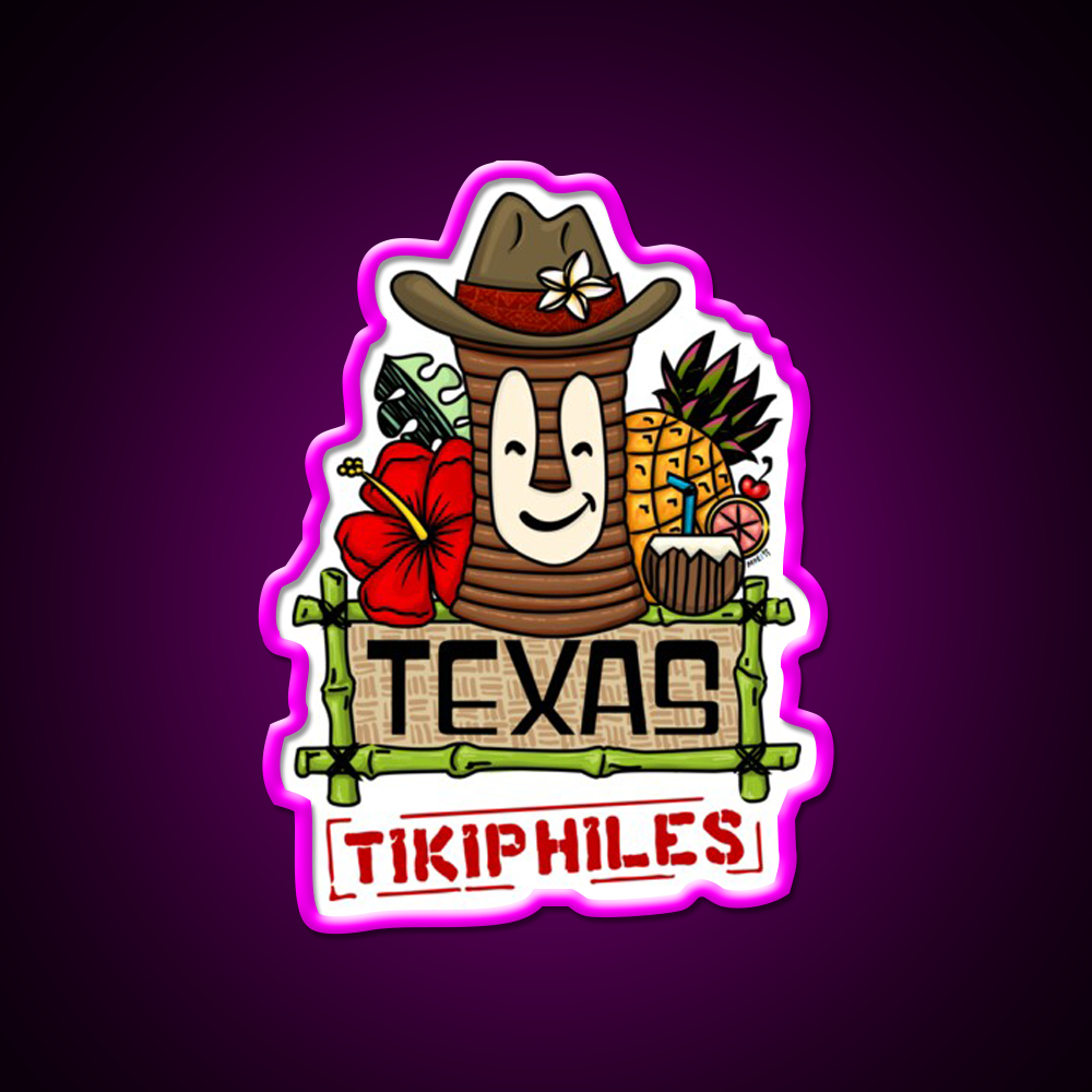 Texas Tikiphiles Logo Cocktail Bar Decor Led Neon Sign Rgb Color - Neon sign mounted on wall in room