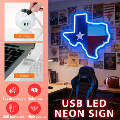 Texas USB LED Neon Sign Lone Star State Wall Light or Texas Pride Decor - Shineneon
