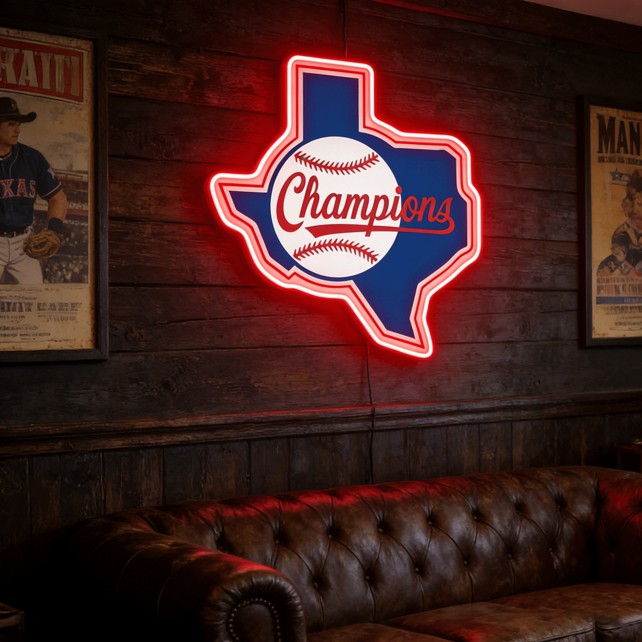 Texas USB LED Neon Signs Longhorn & Garage Baseball Wall Decor - Shineneon