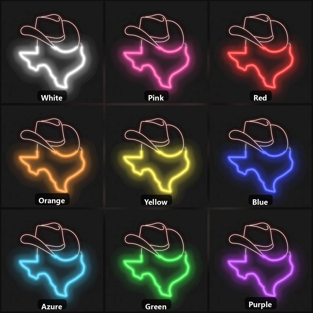 Texas Word Vintage LED Neon Sign color grid