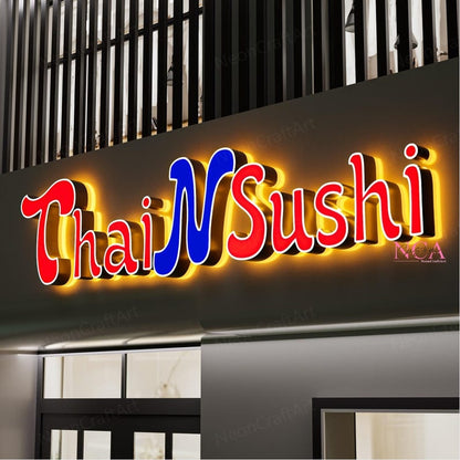 Thai N Sushi 3D Frontlit And Backlit Channel Letter Led Light Sign