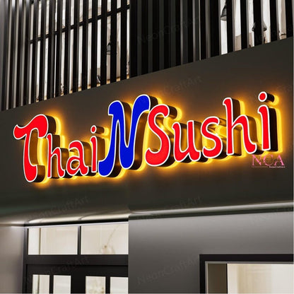 Thai N Sushi 3D Frontlit And Backlit Channel Letter Led Light Sign - Shineneon