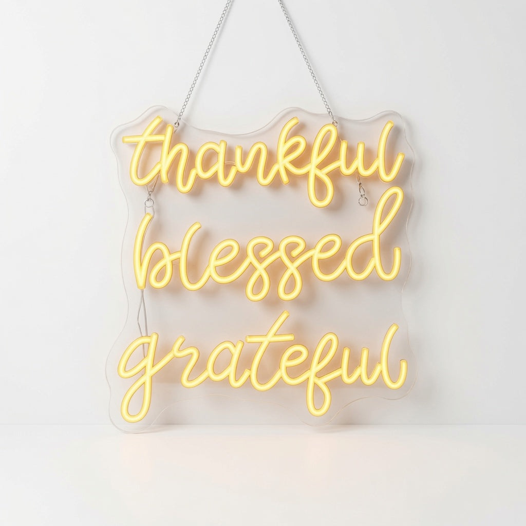 Thankful Blessed Grateful LED Neon Sign Home Wall Art - 01 Original Product Image