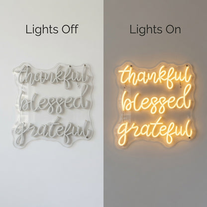 Thankful Blessed Grateful LED Neon Sign Home Wall Art - 06 Day Night Comparison