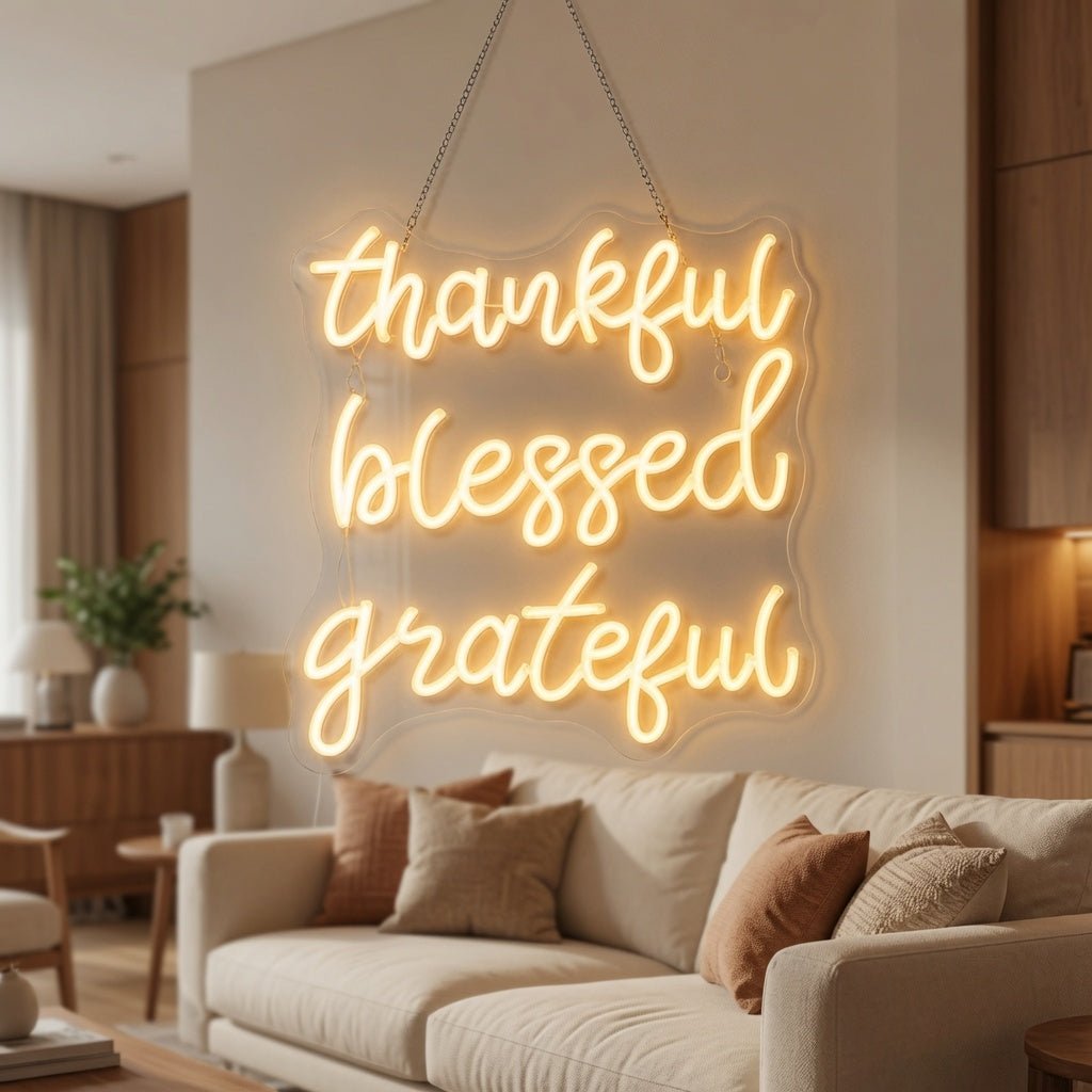 Thankful Blessed Grateful LED Neon Sign Home Wall Art - Shineneon