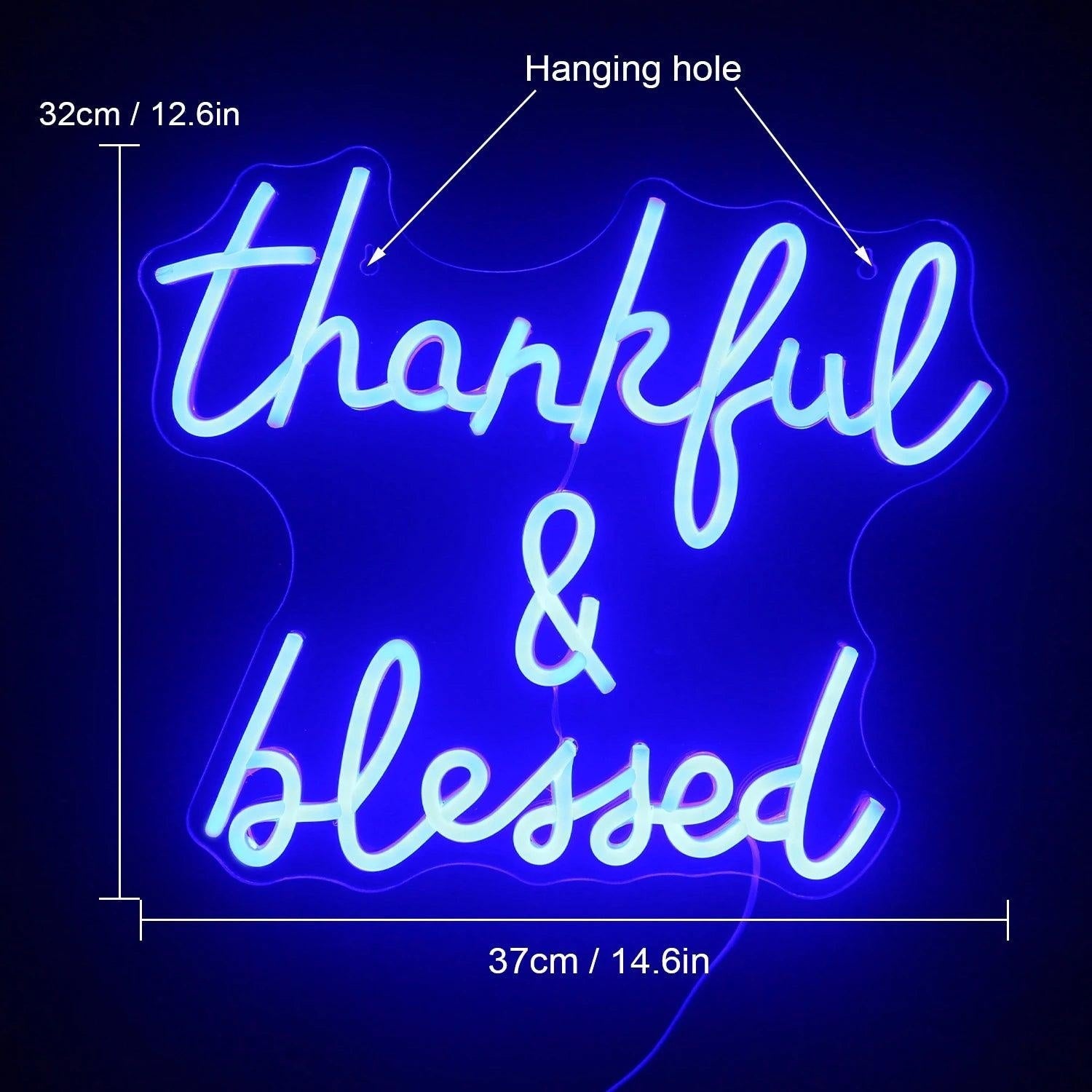 Thankful Blessed Light Blue Led Neon Sign Home Studio Cafe Decor - Shineneon