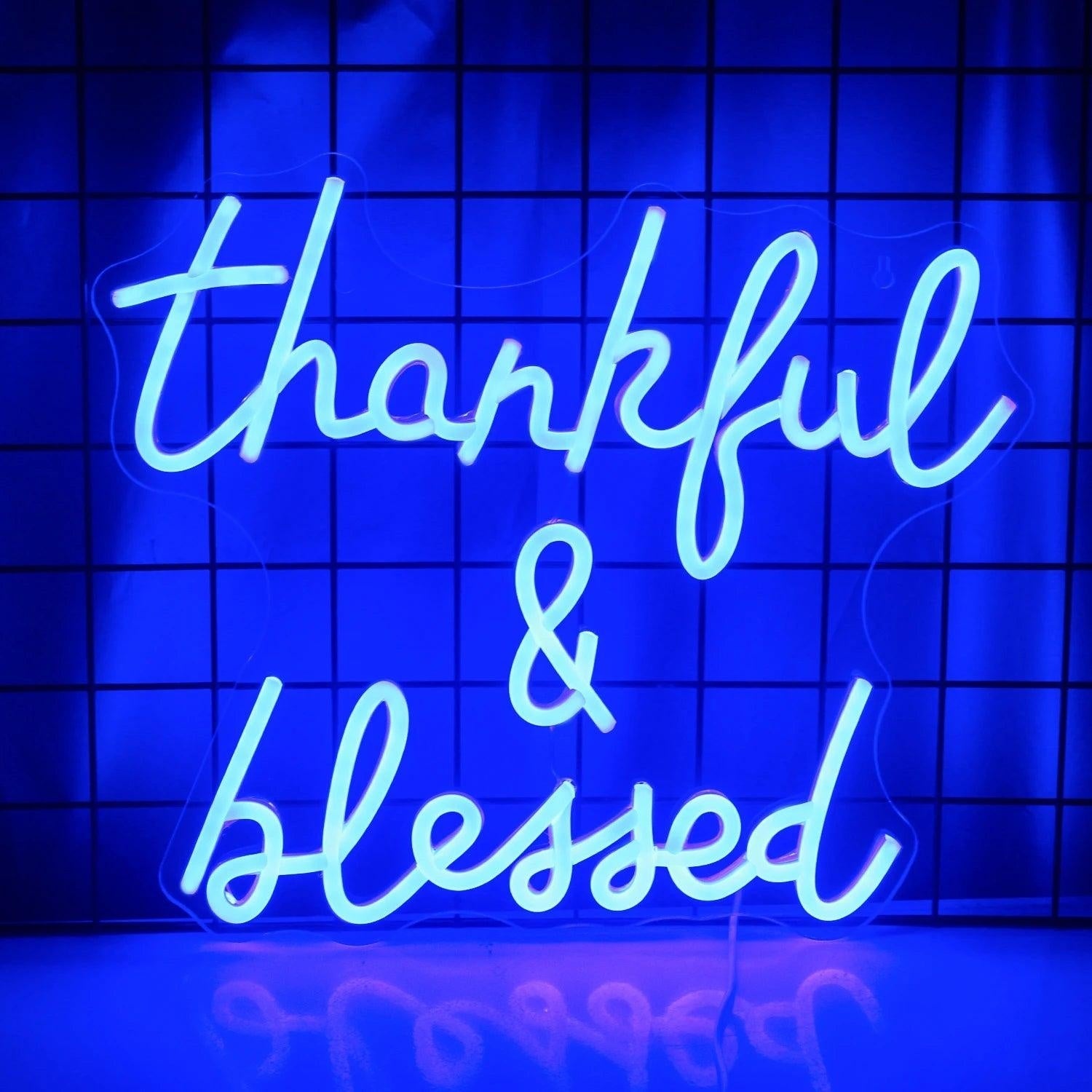 Thankful Blessed Light Blue Led Neon Sign Home Studio Cafe Decor - Shineneon