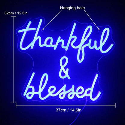 Thankful Blessed Light Blue Led Neon Sign Home Studio Cafe Decor - Shineneon