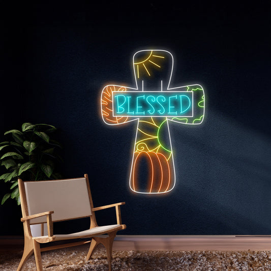 Thanksgiving Blessed Cross Neon Sign