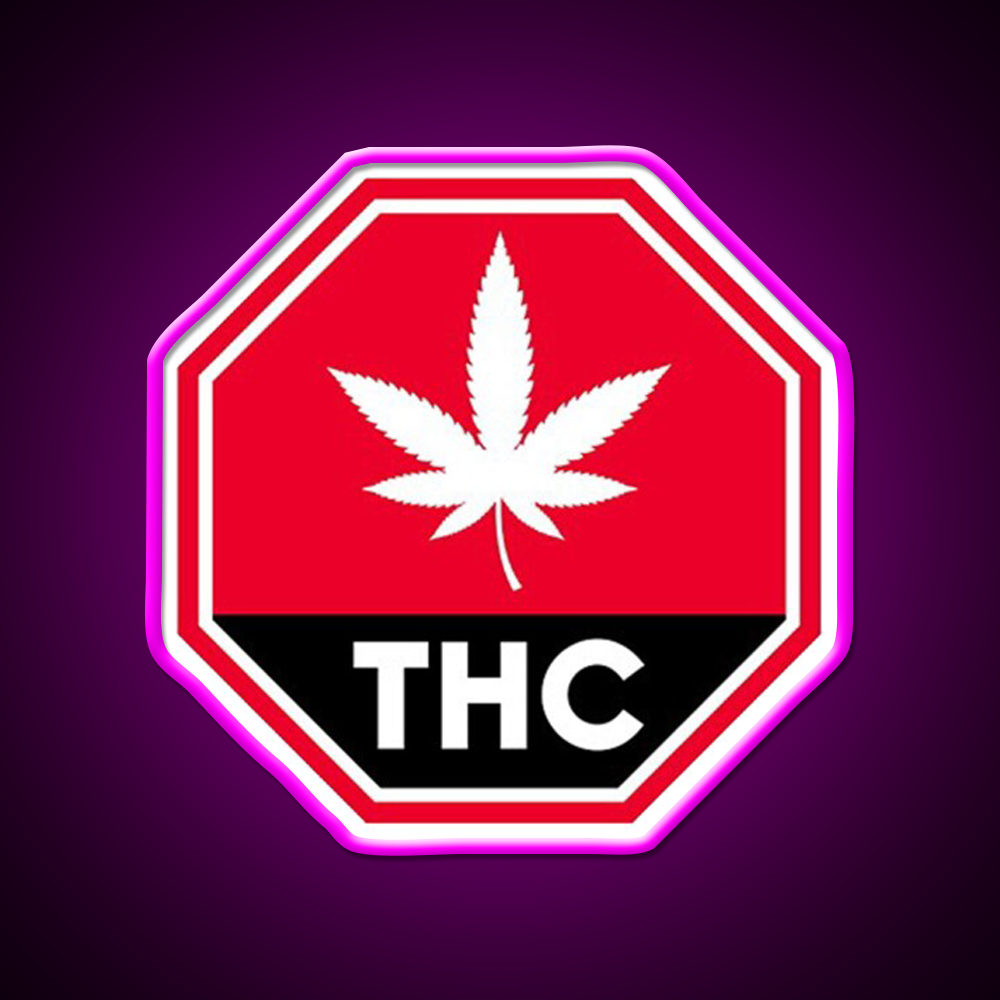 Thc Canada Warning Hemp Inspired Green Leaf Led Neon Sign Rgb Color - Neon sign mounted on wall in room
