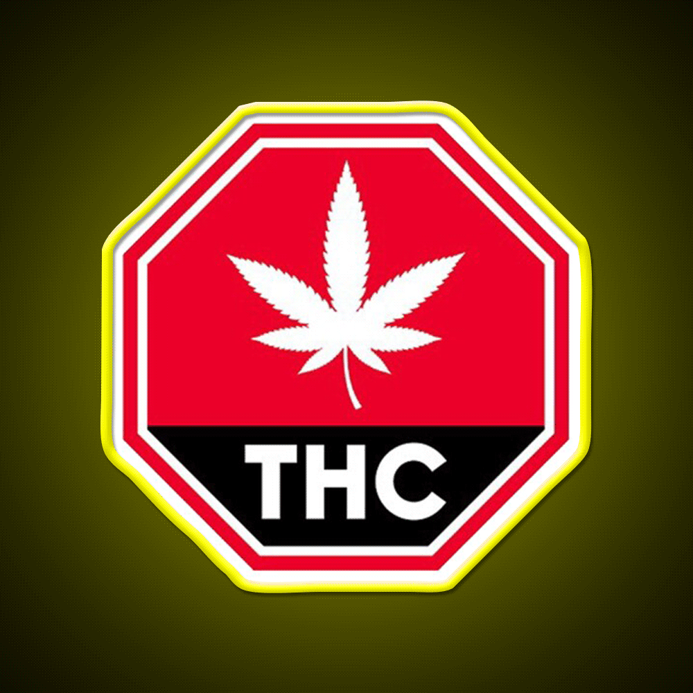 Thc Canada Warning Hemp Inspired Green Leaf Led Neon Sign Rgb Color - Custom LED neon sign front view