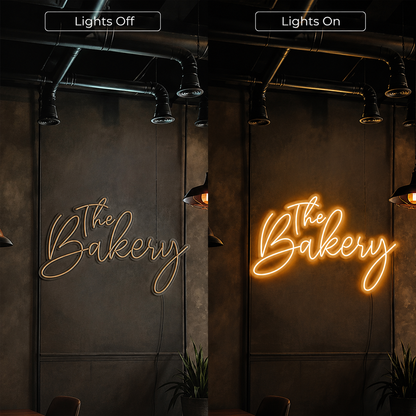 The Bakery LED Neon Sign - 06 Day Night Comparison