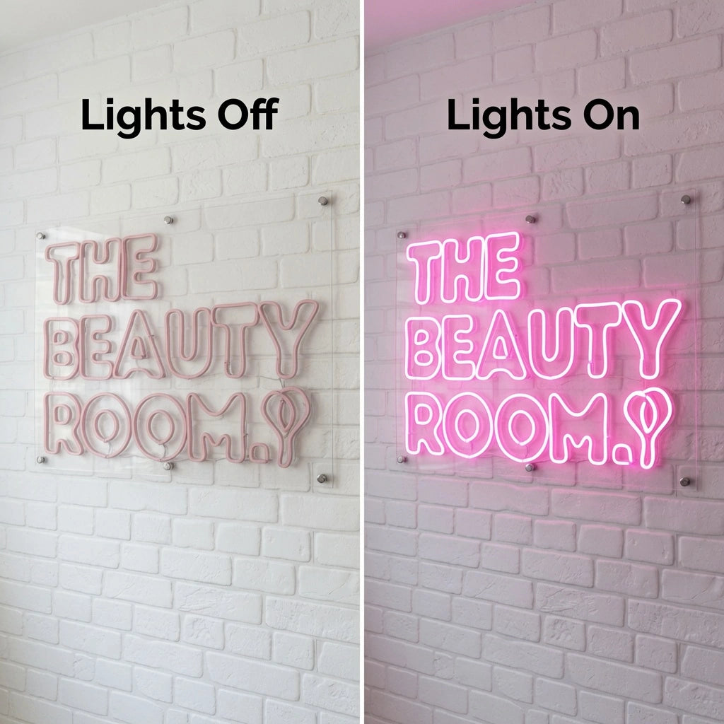 The Beauty Room Wall Decor LED Neon Sign - 06 Day Night Comparison