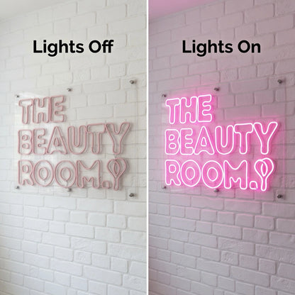 The Beauty Room Wall Decor LED Neon Sign - 06 Day Night Comparison