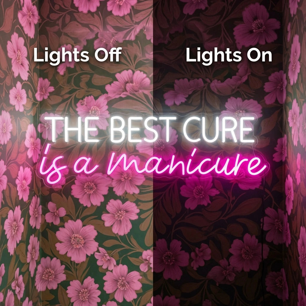 The Best Care Is A Manicure LED Neon Sign - 06 Day Night Comparison