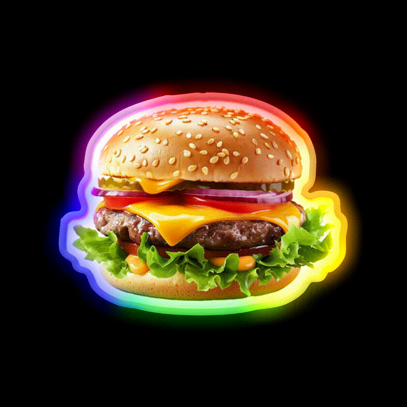 The Cheeseburger Fast Food Led Neon Sign For Burger Place Rgb Color - LED neon sign close-up detail