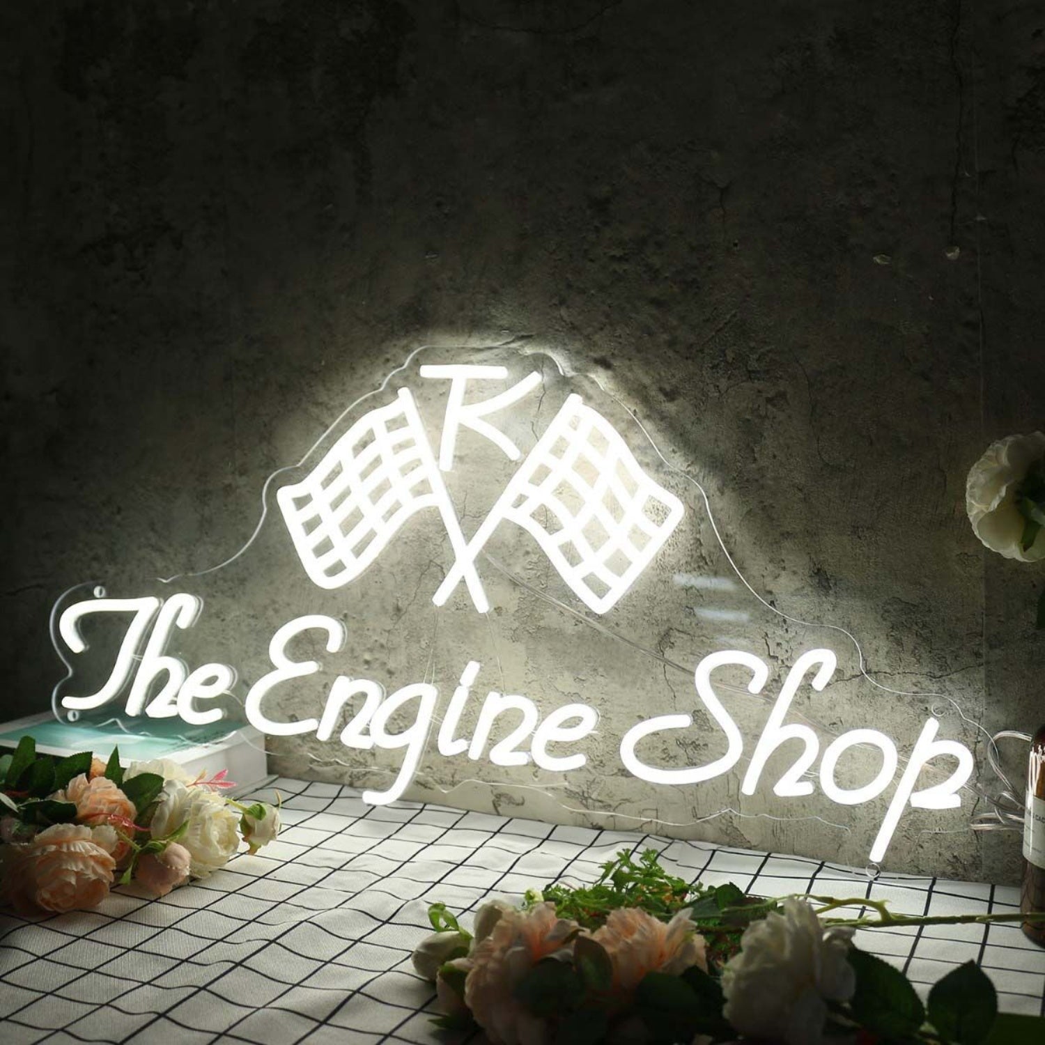 The Engine Shop White Led Neon Sign - Shineneon
