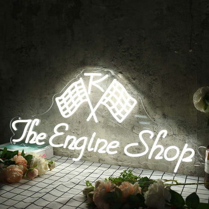 The Engine Shop White Led Neon Sign - Shineneon