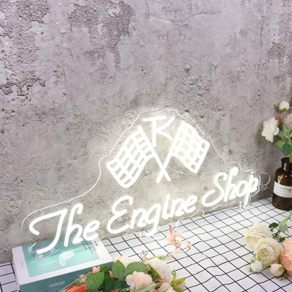 The Engine Shop White Led Neon Sign - Shineneon