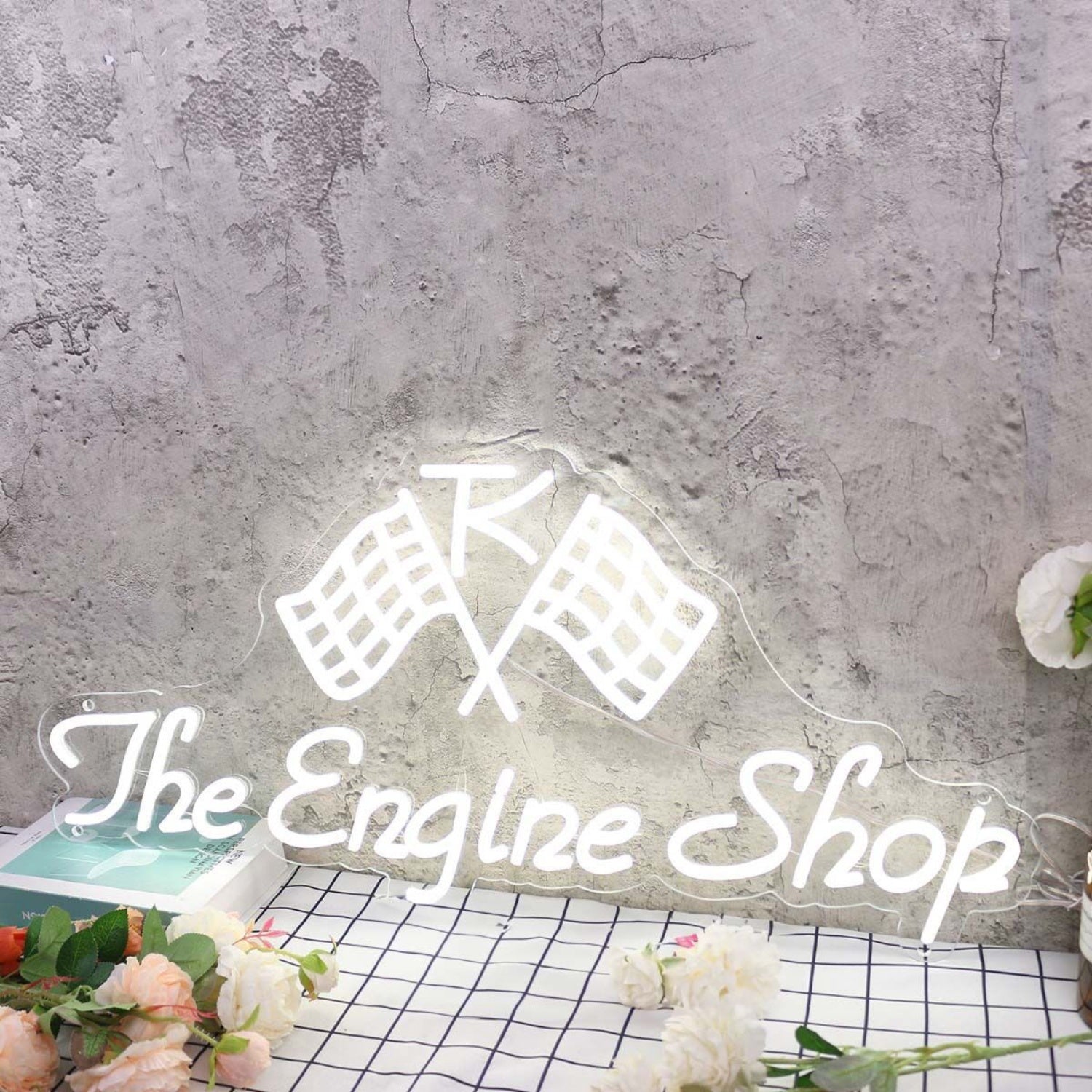 The Engine Shop White Led Neon Sign - Shineneon