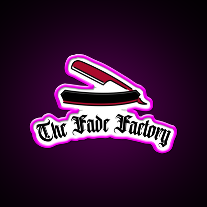 The Fade Factory Barber Shop Haircut Led Neon Sign - Neon sign mounted on wall in room