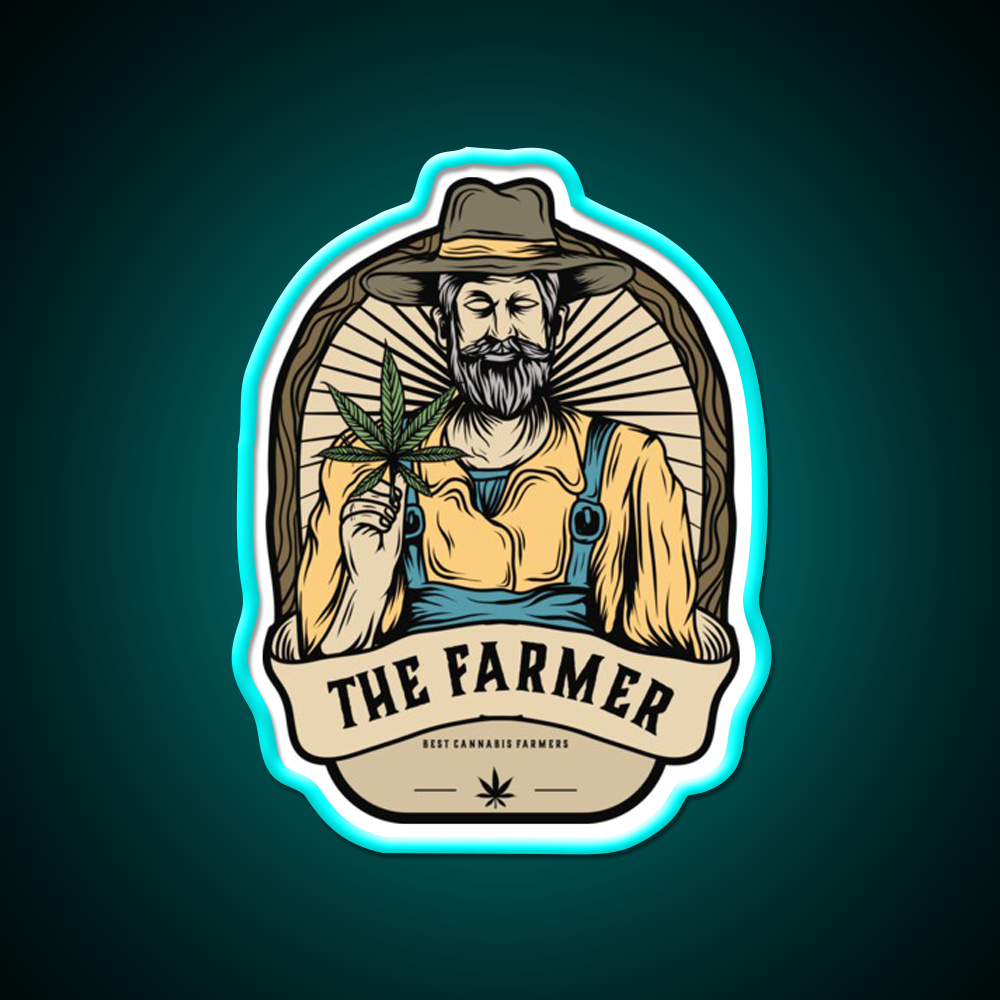 The Farmer Hemp Inspired Green Leaf Led Neon Sign Rgb Color - Neon sign mounted on wall in room