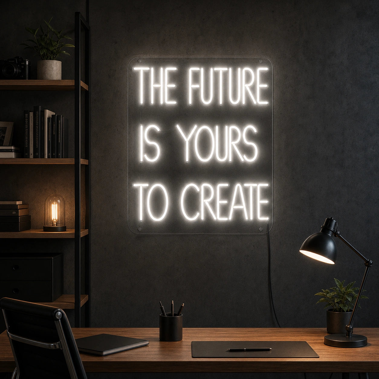 The Future Is Yours To Create LED Neon Sign Garage Man Cave Neon Sign real lifestyle scene