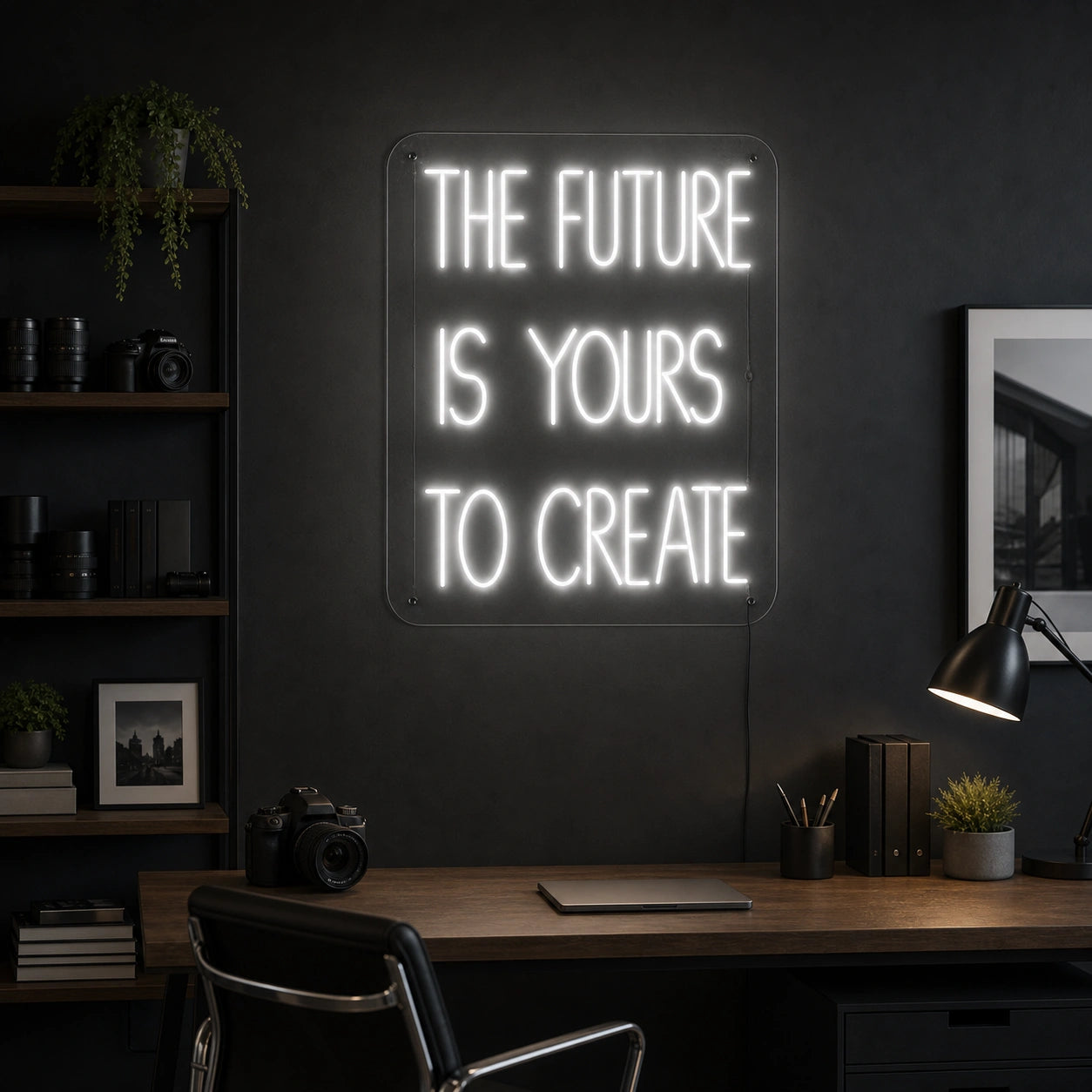 The Future Is Yours To Create Wall Decor LED Neon Sign real lifestyle scene