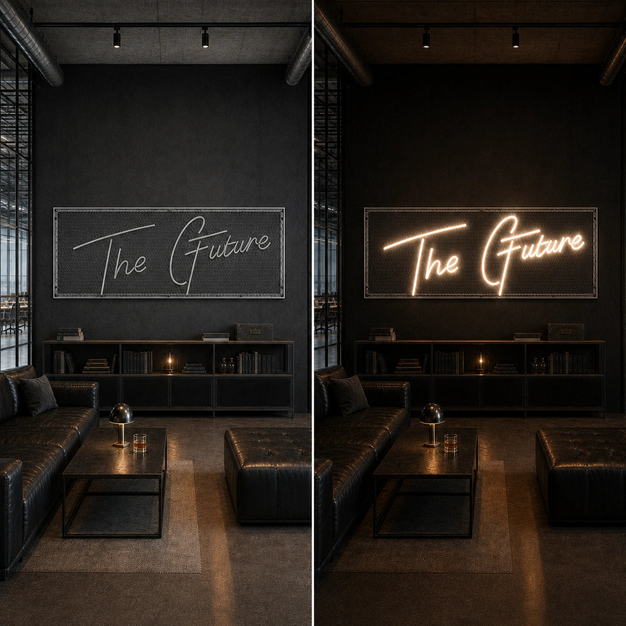 The Future LED Neon Sign day and night comparison