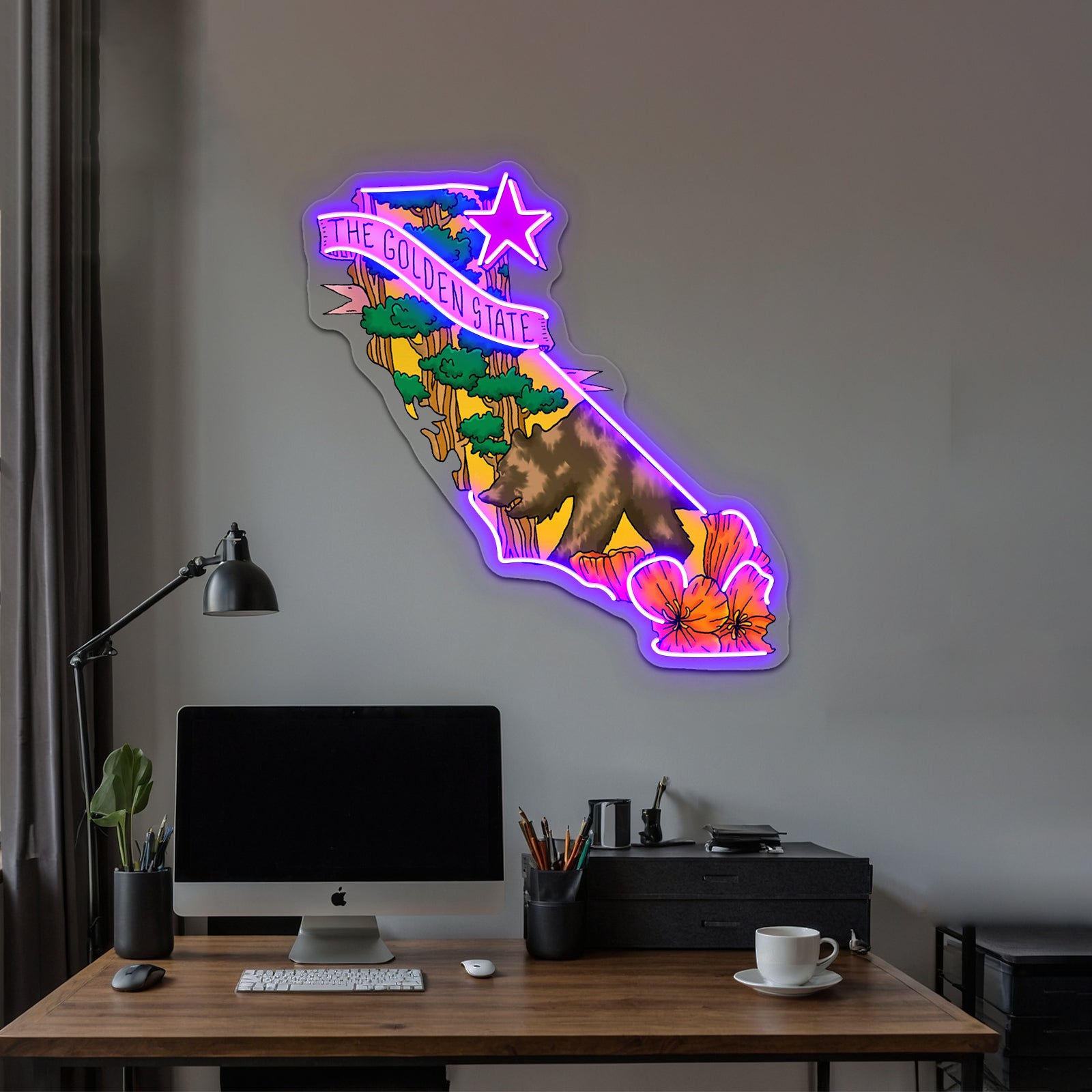 The Golden State Bear Cali Neon Sign Artwork For Cool Neon Signs | Shineneon
