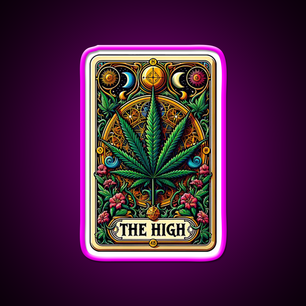The High Hemp Inspired Green Leaf Led Neon Sign Rgb Color - Neon sign mounted on wall in room