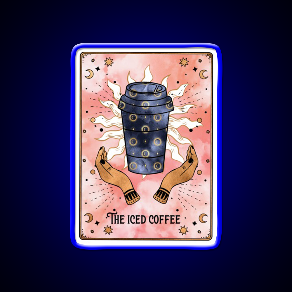 The Iced Coffee Funny Tarot Card Cafe Led Neon Sign Espresso Bar Art Rgb Color