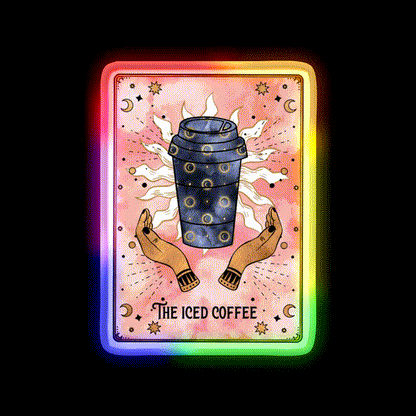 The Iced Coffee Funny Tarot Card Cafe Led Neon Sign Espresso Bar Art Rgb Color