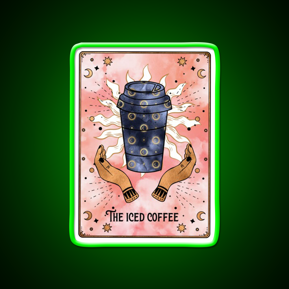 The Iced Coffee Funny Tarot Card Cafe Led Neon Sign Espresso Bar Art Rgb Color